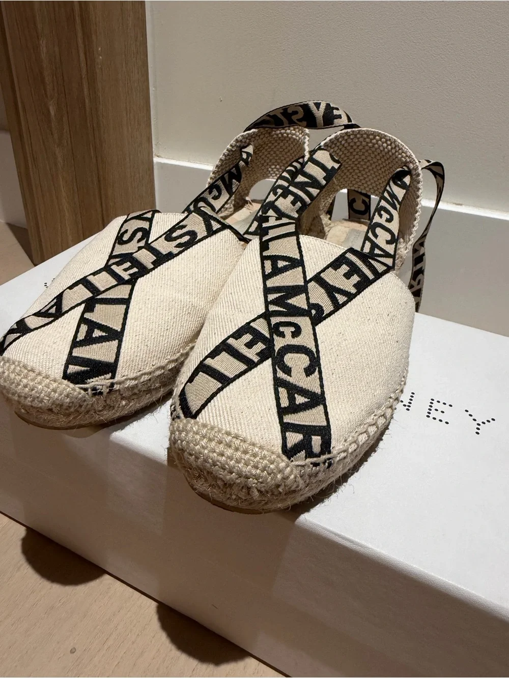 Stella McCartney Beige Canvas Espadrille Lace-Up Flats